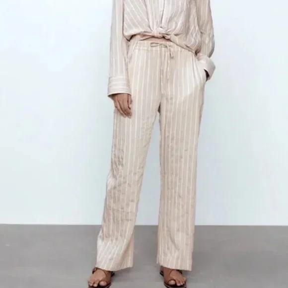 Zara Striped Textured Weave Pants - Picture 1 of 12